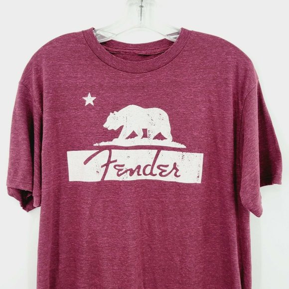 Men's Fender Short Sleeve Graphic Tee Maroon Size XL Crewneck Lightweight Basic - Picture 2 of 5